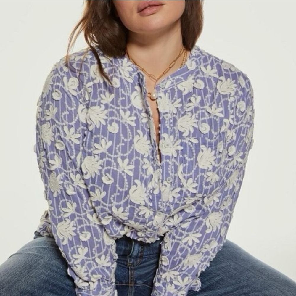 Pilcro for Anthropologie Whitney Trapeze Blouse in Periwinkle NEW